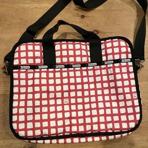 LeSportsac Black Red Geometric Laptop Travel Bag Expandable compartments